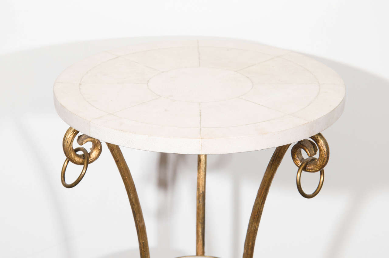 20th Century French 1940s Gilded Bronze and Shagreen Occasional Table