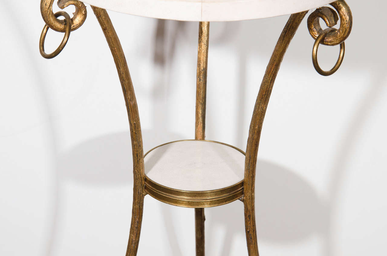 French 1940s Gilded Bronze and Shagreen Occasional Table 1