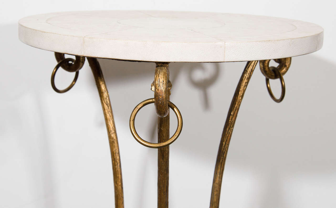French 1940s Gilded Bronze and Shagreen Occasional Table 2