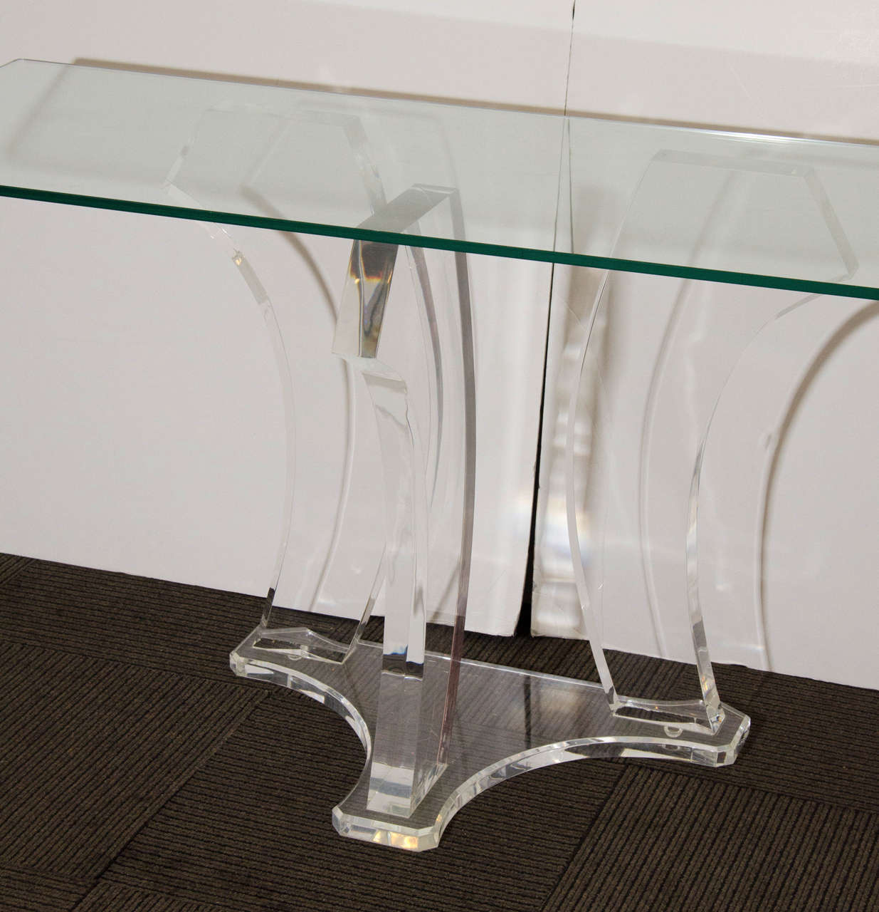 American  Glamourous Dramatic Karl Springer Style Double Lucite Base Console  For Sale