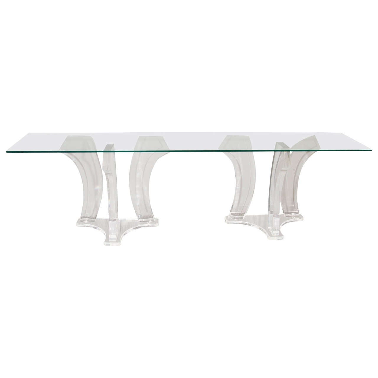  Glamourous Dramatic Karl Springer Style Double Lucite Base Console  For Sale