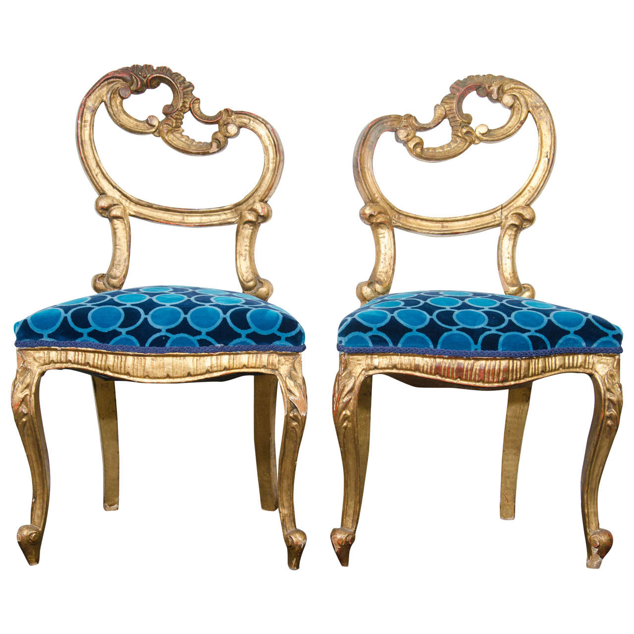 Pair of French Giltwood Louis XV Style Side Chairs with Asymmetrical Backs