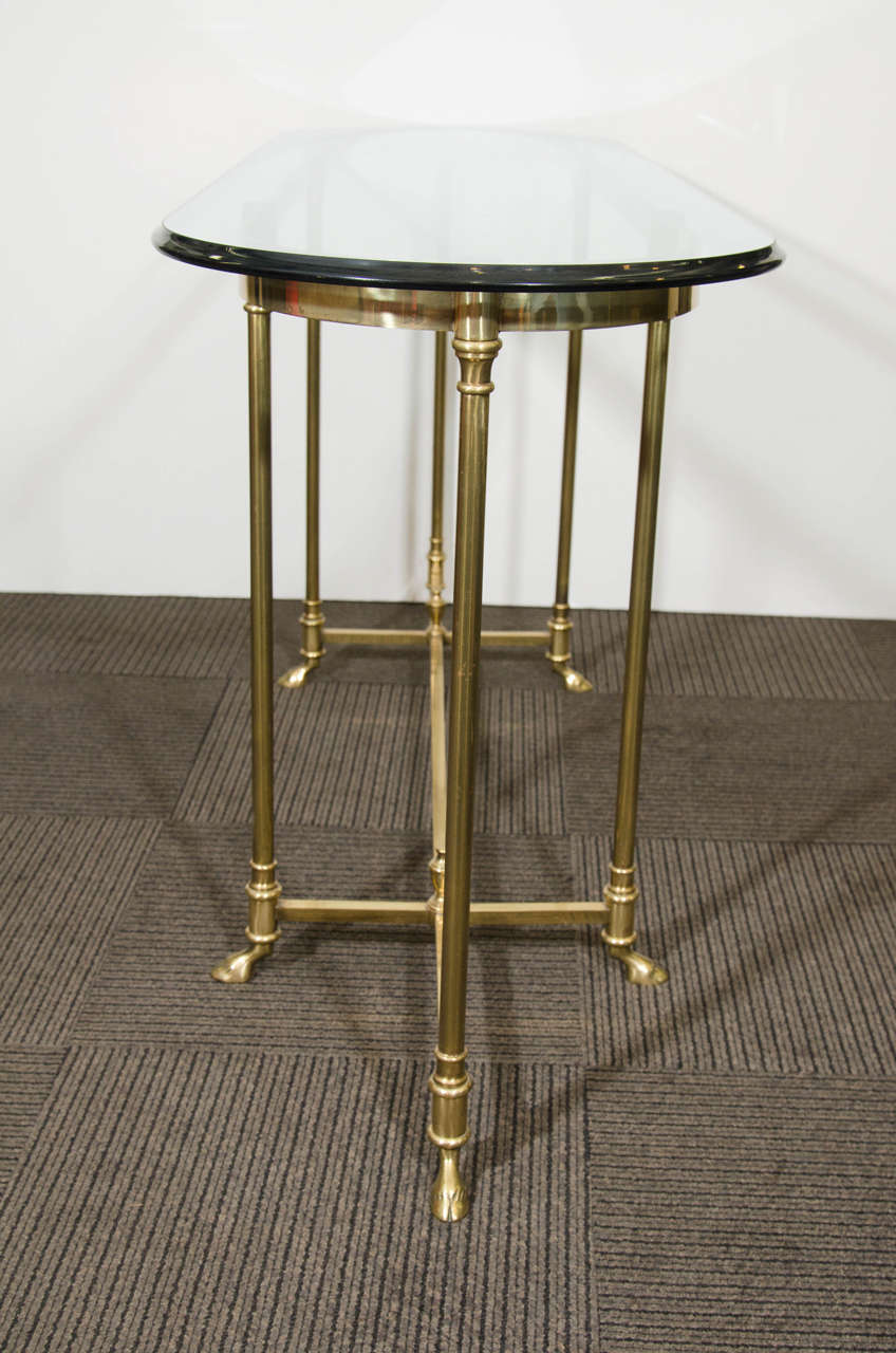 Brass A Hollywood Regency Style Console Table with Hoof Feet By La Barge