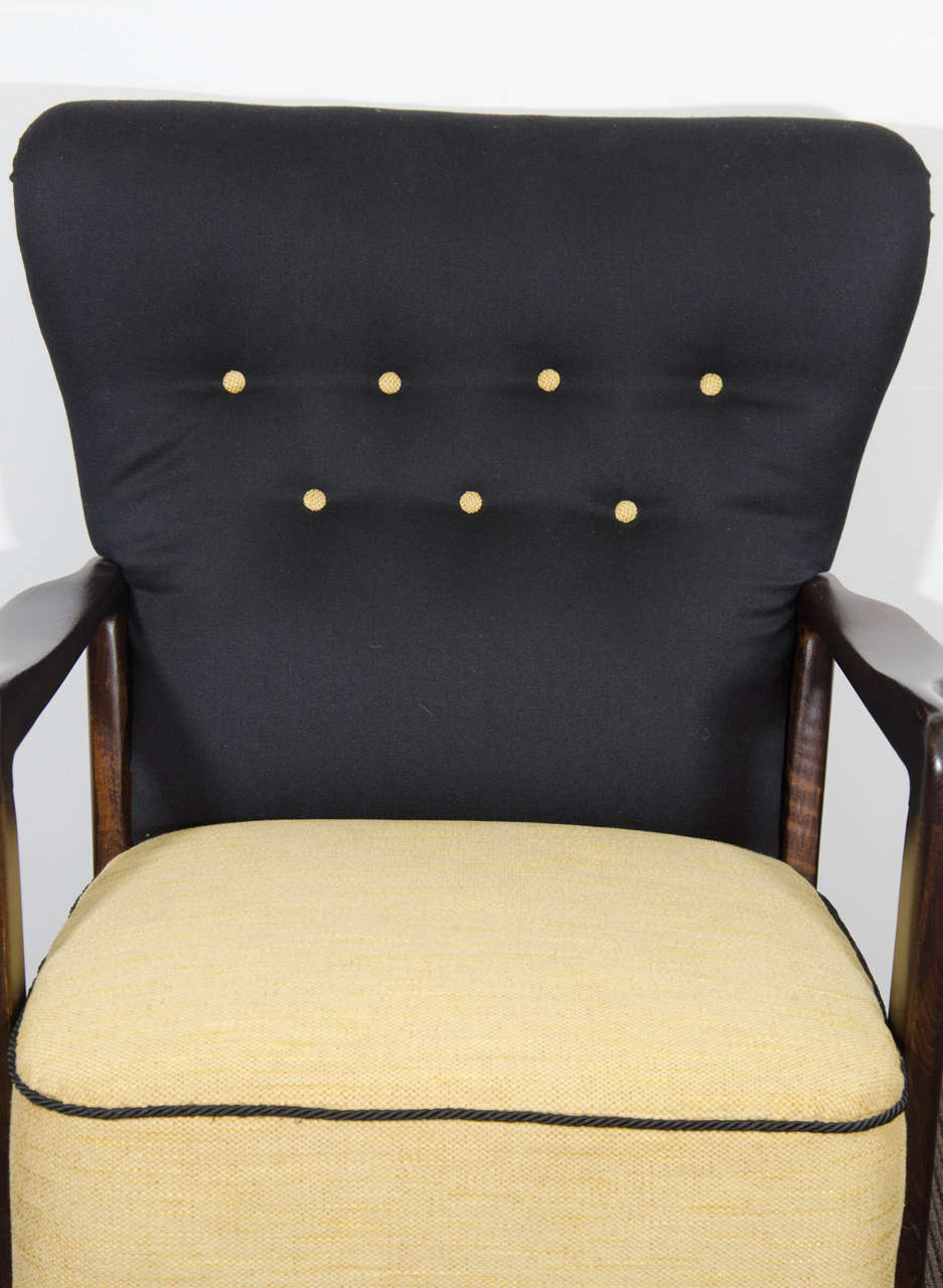 Danish A Scandinavian Modern Pair of Fritz Hansen Two-Tone Black and Yellow Easy Chairs