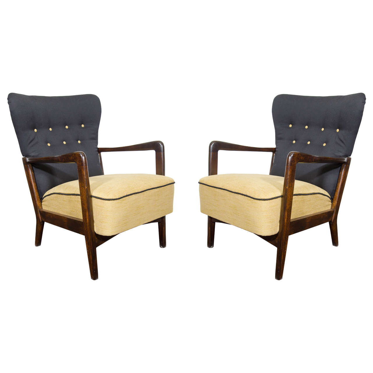 A Scandinavian Modern Pair of Fritz Hansen Two-Tone Black and Yellow Easy Chairs