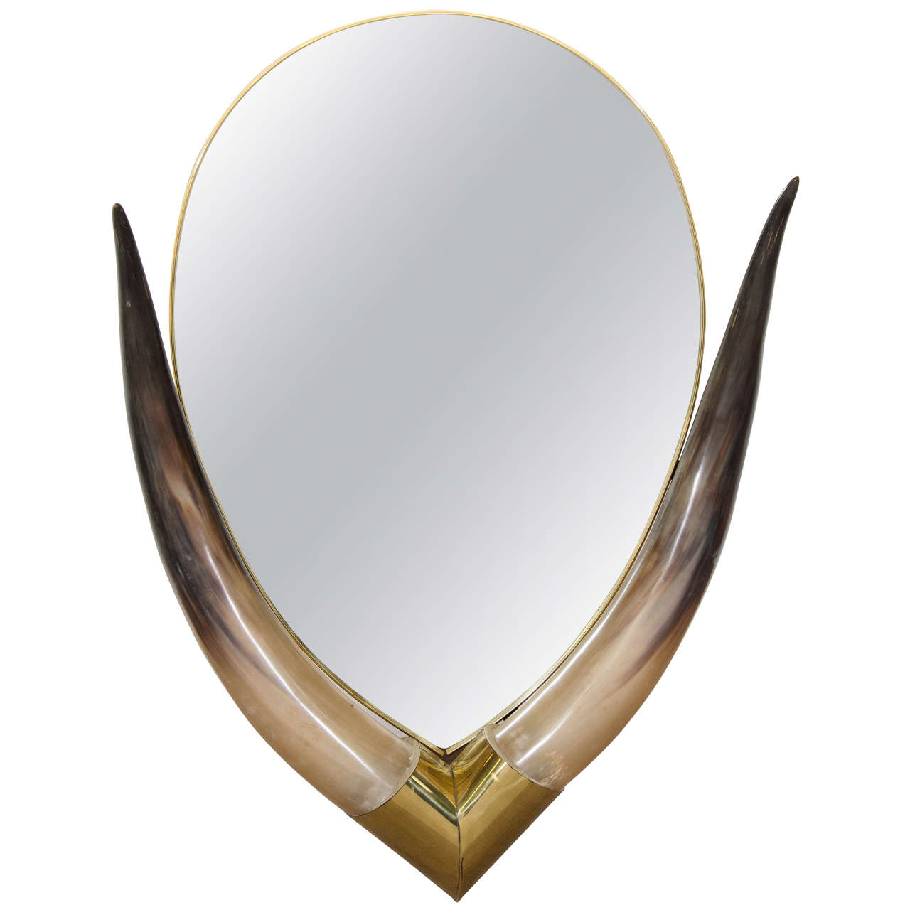 Midcentury Italian Faux Horn and Brass Tear Shaped Wall Mirror at 1stdibs