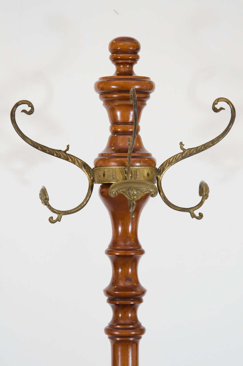 Antique Victorian Wooden Coat Rack with Eight Hooks and Paw Feet at