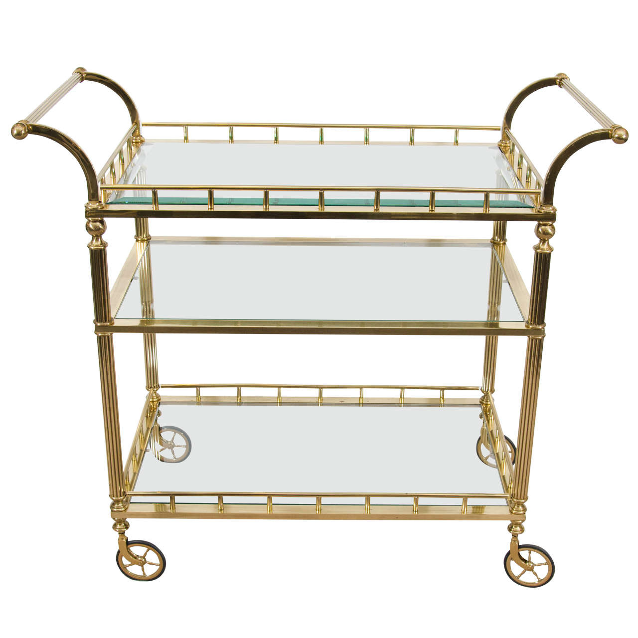 Midcentury Double Handle ThreeTier Brass Bar Cart at 1stDibs