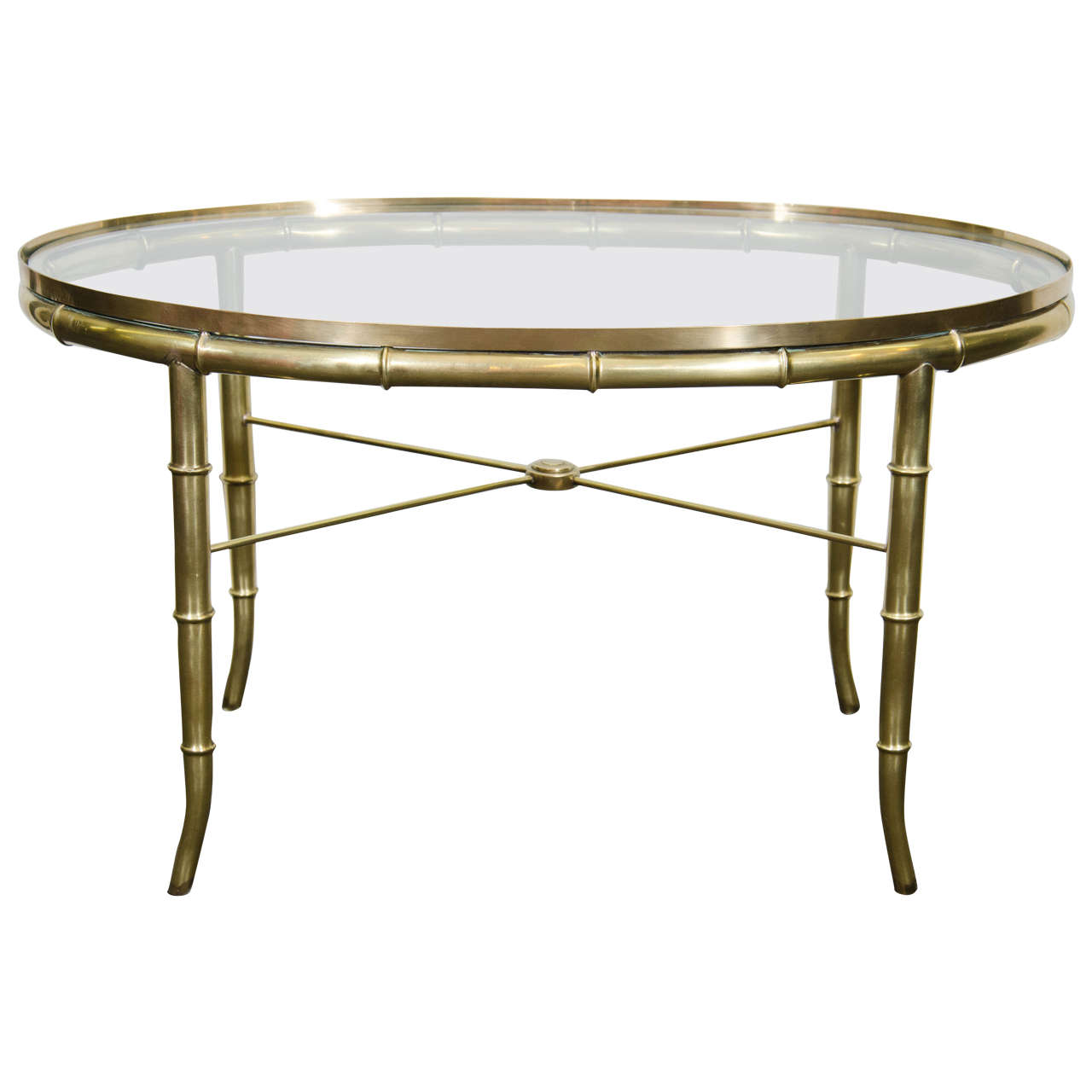 Midcentury Oval Brass and Glass Tea Table/Occasional Table by