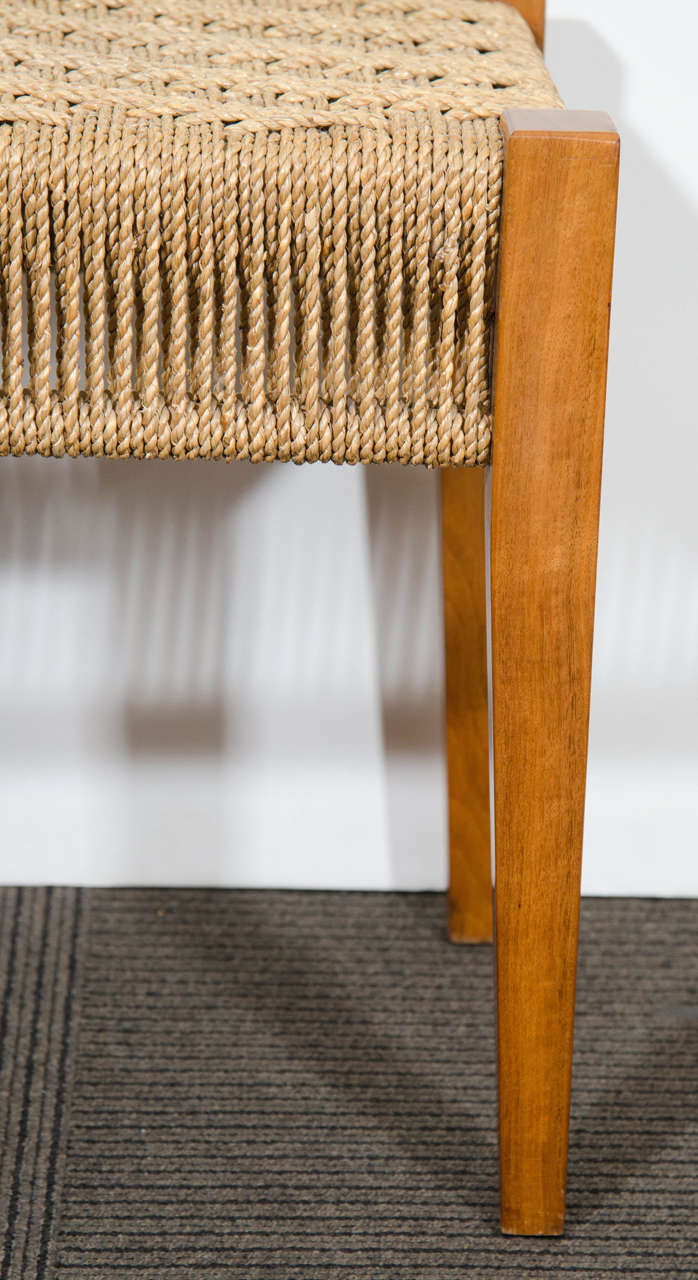 Midcentury Walnut Bench with Woven Rope Seat at 1stdibs