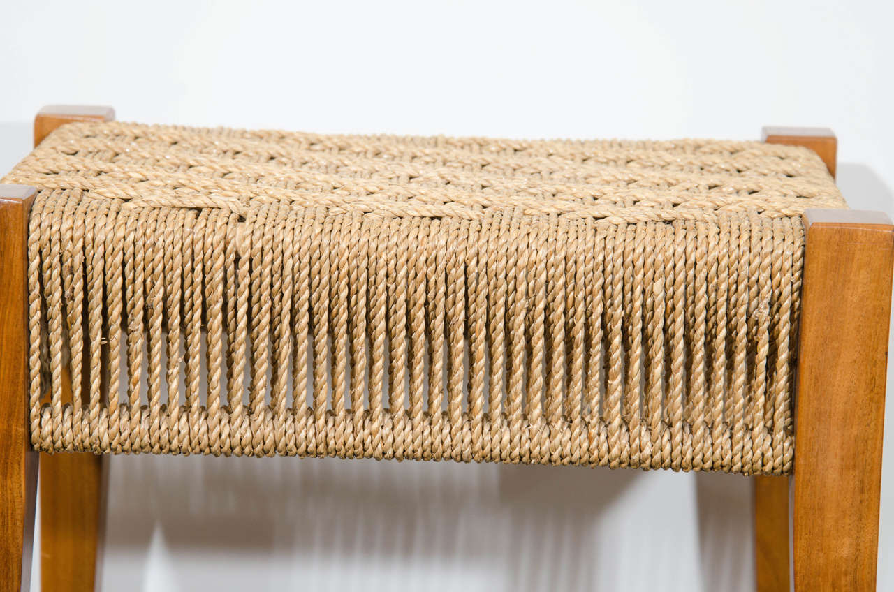Midcentury Walnut Bench with Woven Rope Seat at 1stDibs woven rope bench