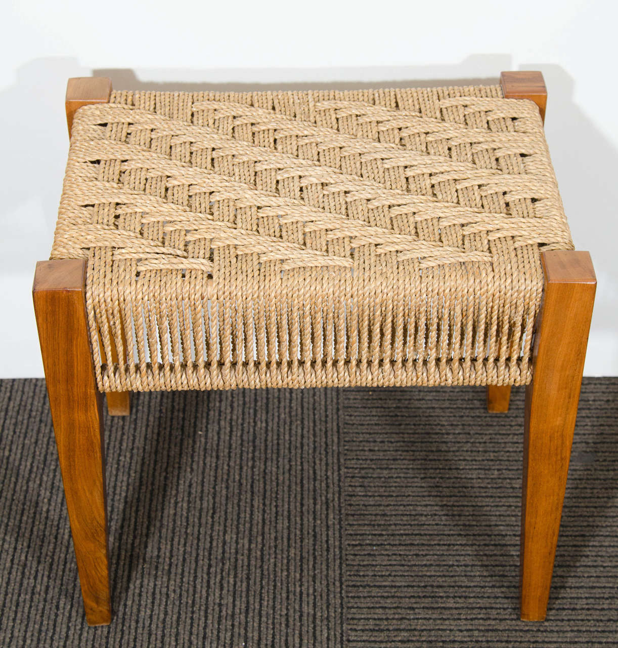 Midcentury Walnut Bench with Woven Rope Seat at 1stdibs