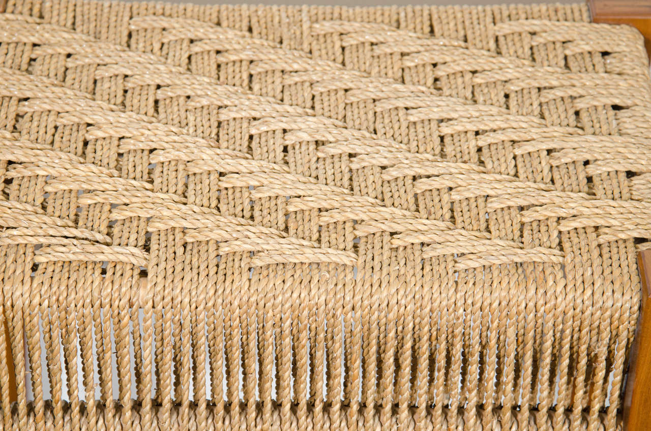 Midcentury Walnut Bench with Woven Rope Seat at 1stdibs