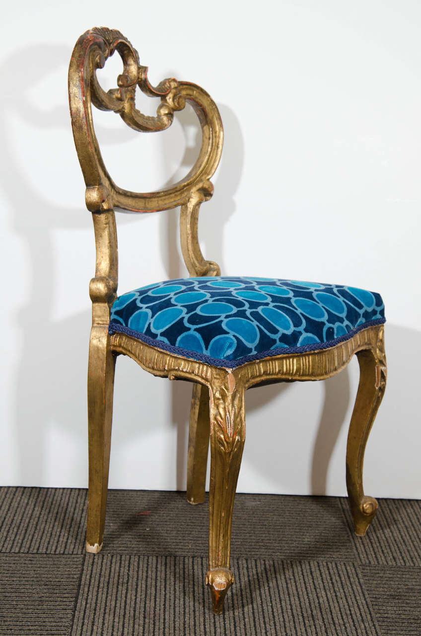 Pair of French Giltwood Louis XV Style Side Chairs with Asymmetrical