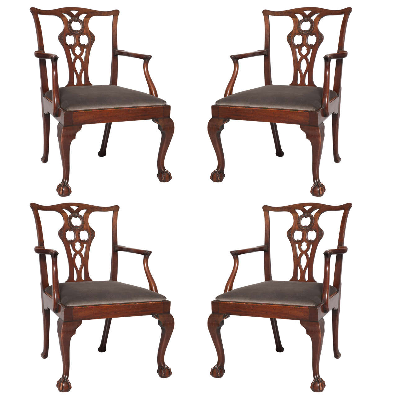 Set of Four George II Mahogany Gaming Armchairs