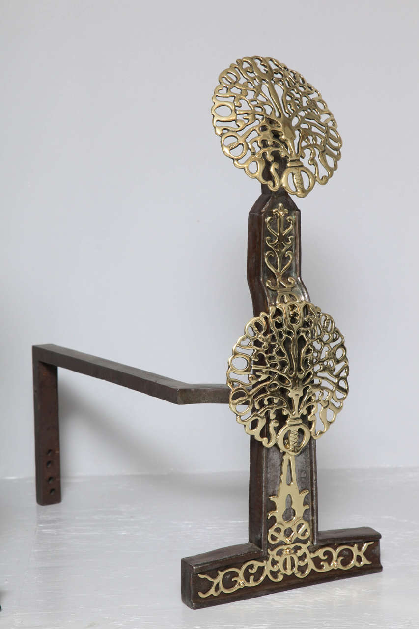 Brass Exceptional Pair of Andirons For Sale