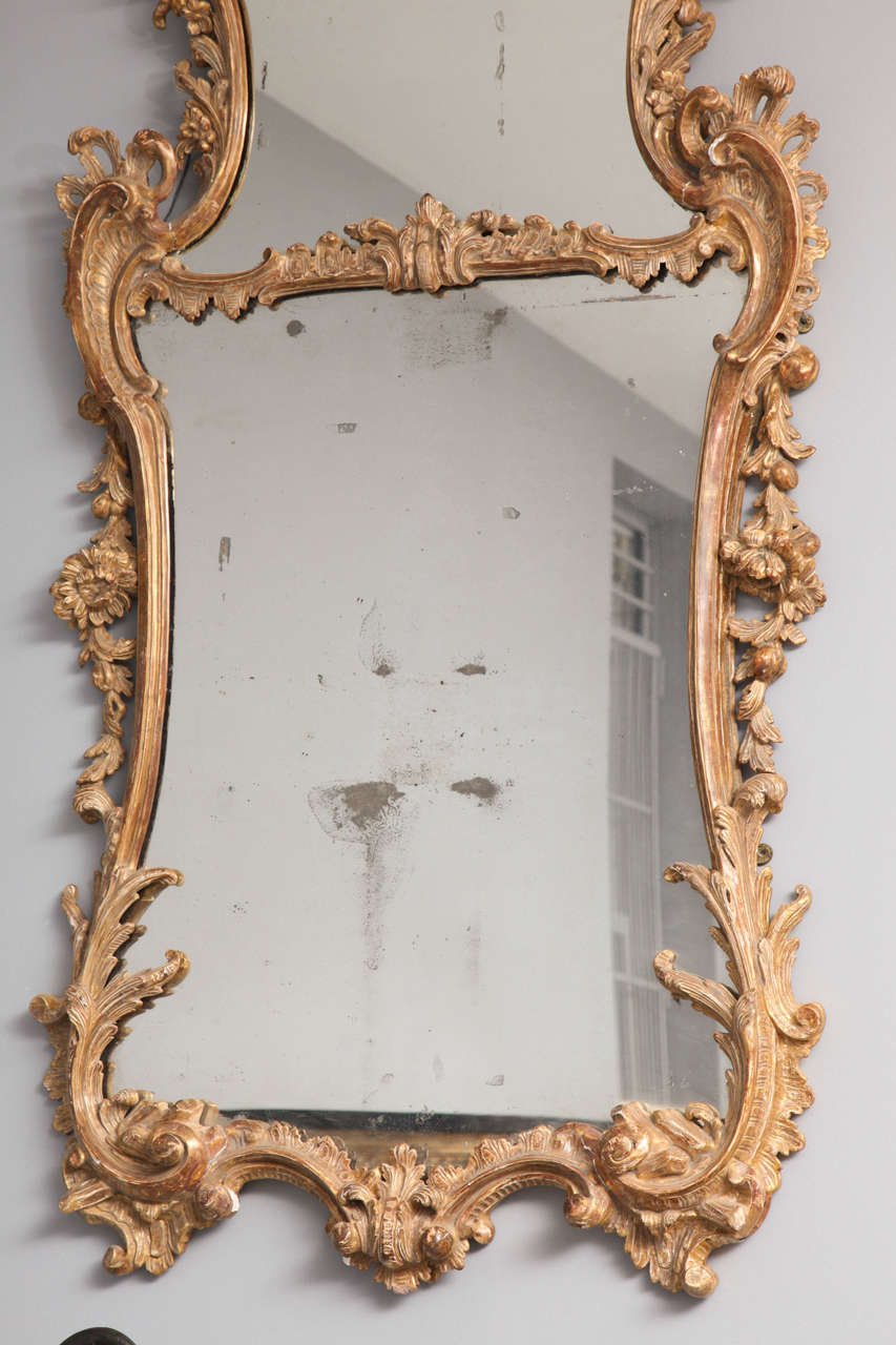 English George II Rococo Giltwood Two-Plate Mirror For Sale