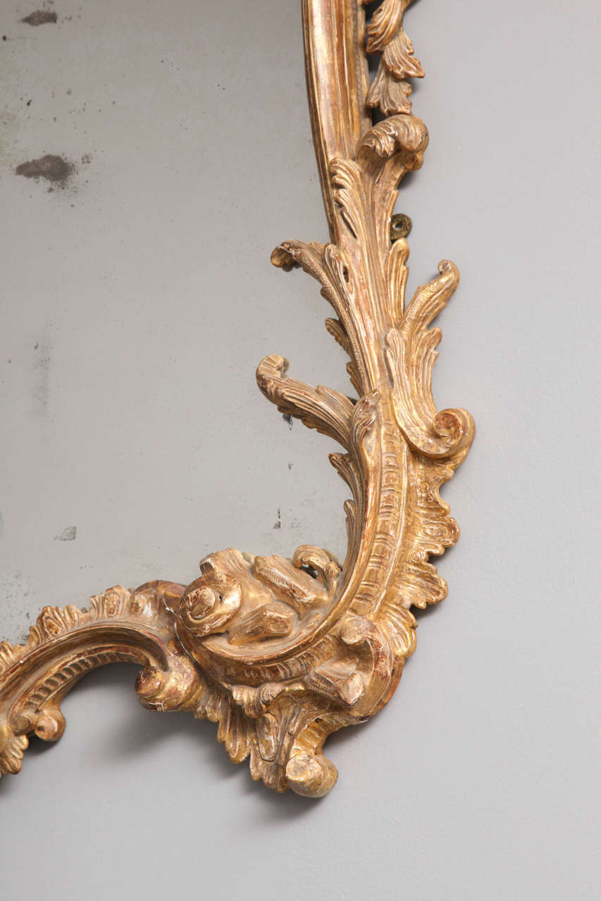 Carved George II Rococo Giltwood Two-Plate Mirror For Sale