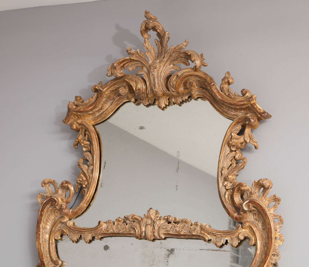 Mid-18th Century George II Rococo Giltwood Two-Plate Mirror For Sale