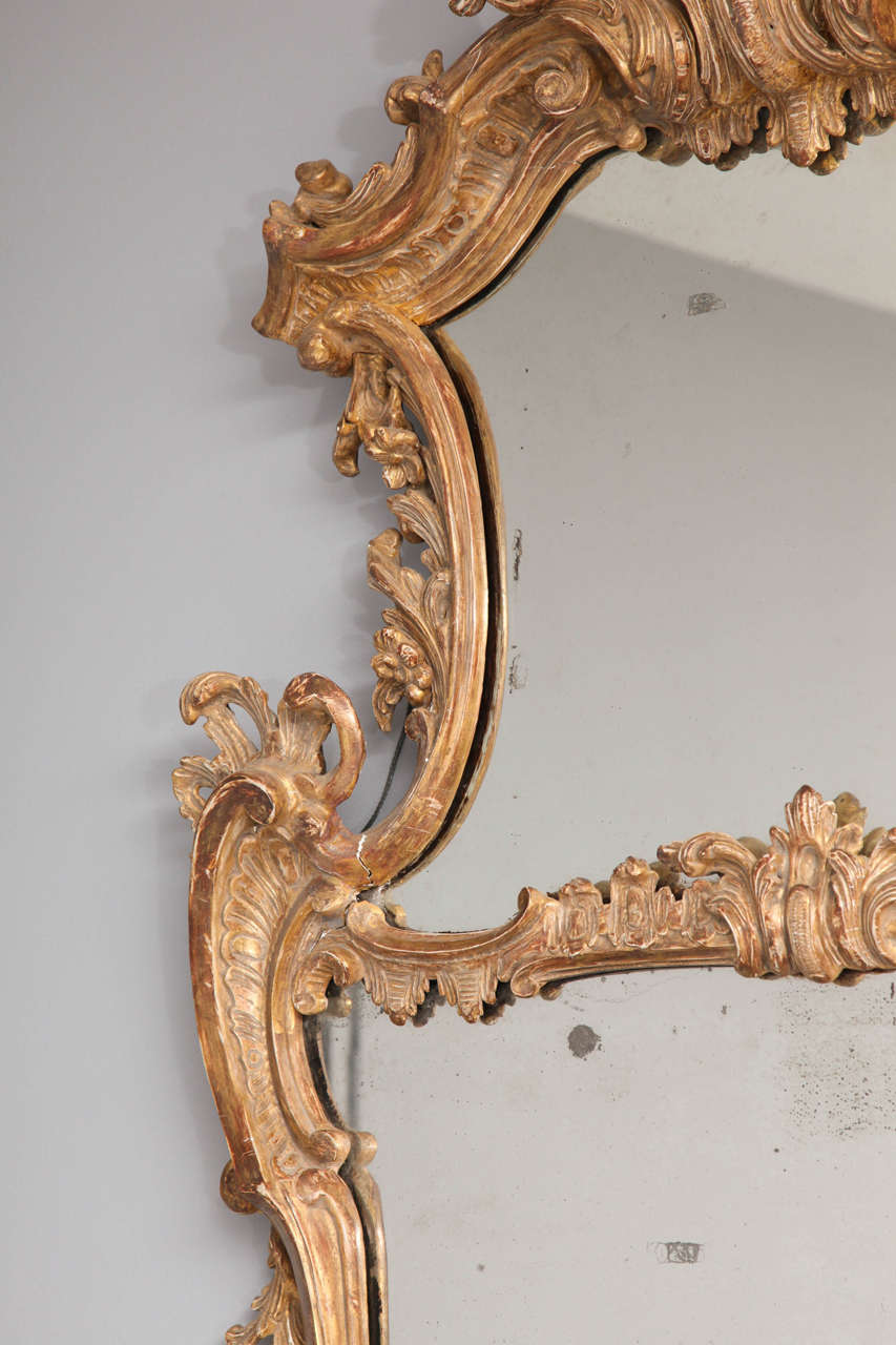 George II Rococo Giltwood Two-Plate Mirror For Sale 1
