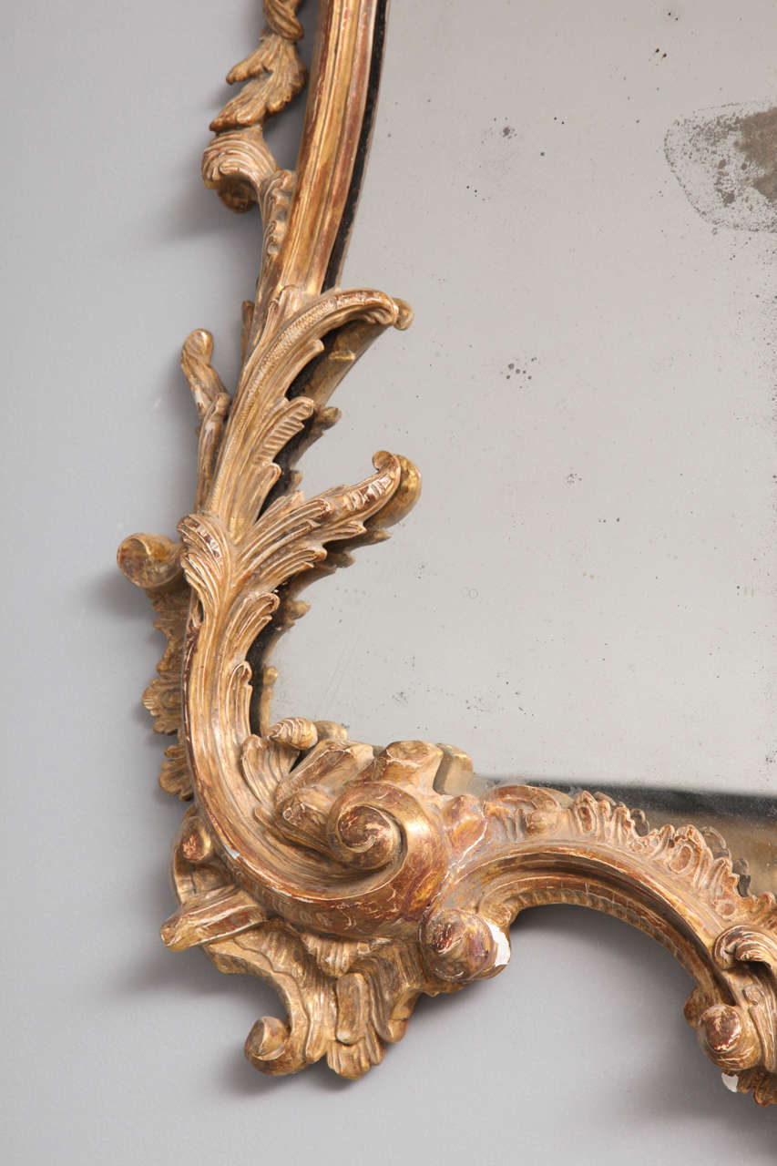 George II Rococo Giltwood Two-Plate Mirror For Sale 2