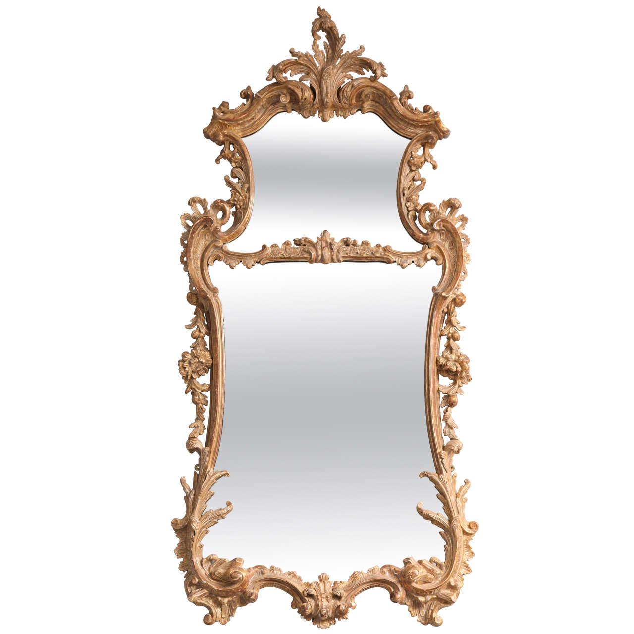 George II Rococo Giltwood Two-Plate Mirror For Sale
