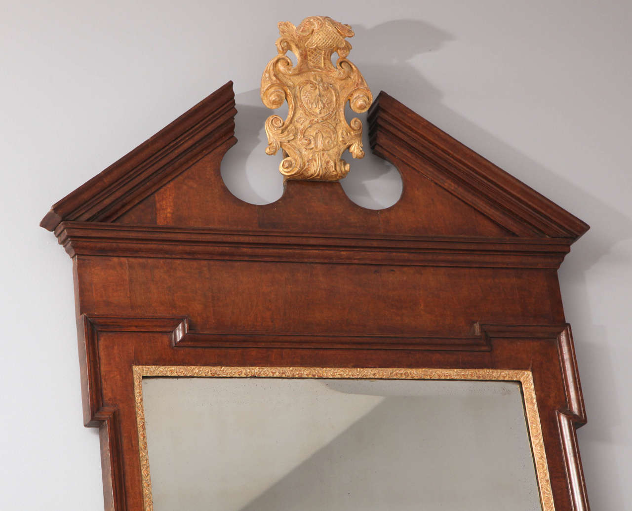 English George II Plum Pudding Mahogany and Parcel-Gilt Mirror