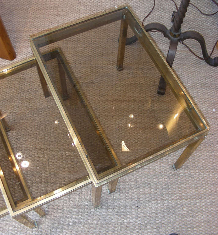 Brass Three 1970s Stacking Tables by Maison Jansen For Sale