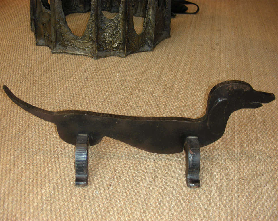 Mid-20th Century Two 1950s Cast Iron Dachshund-Shaped Andirons For Sale