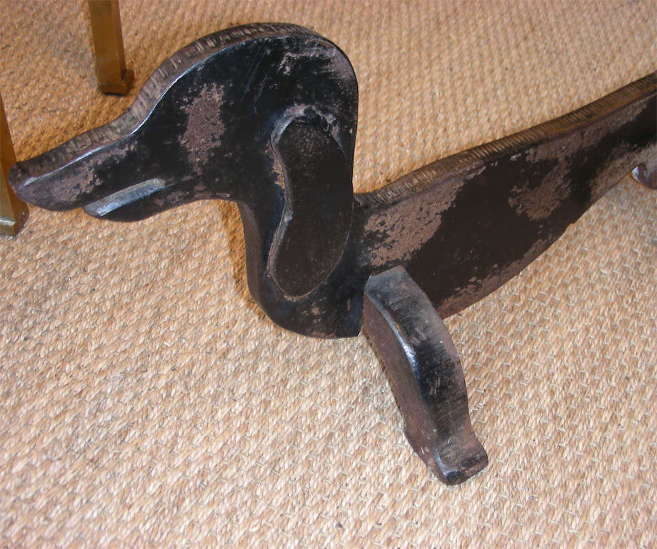 Two 1950s Cast Iron Dachshund-Shaped Andirons For Sale 2