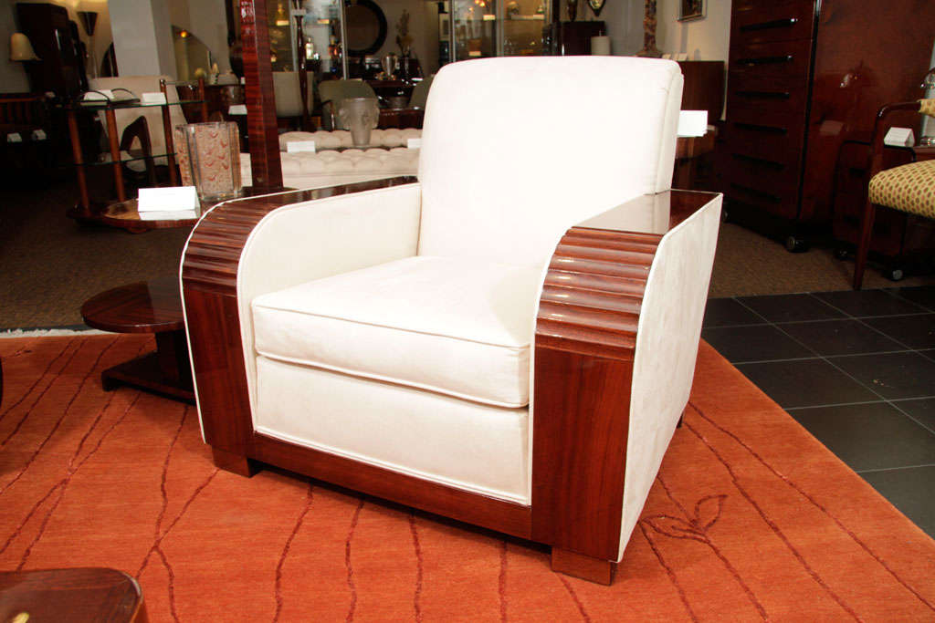 Deco Sofa and Side Chair with Suede Upholstery, 1930s 3