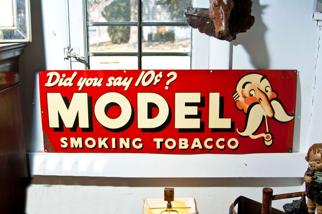 All original tin sign features the early advertising campaign of MODEL SMOKING TOBACCO with the slogan 