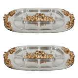 Pair of Hand Chased Partitioned Oval Trays by Franco Lapini