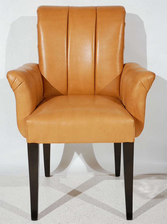 Scrolled Arm Armchair Upholstered in Kidskin Leather