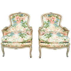 Vintage Pair of French Louis XVI Bergère Chairs by Jansen
