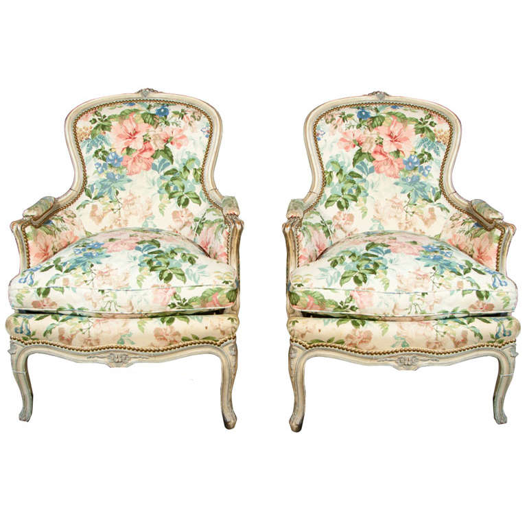 Pair of French Louis XVI Bergère Chairs by Jansen
