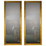 Vintage Pair of Faux Bamboo Oblong Mirrors