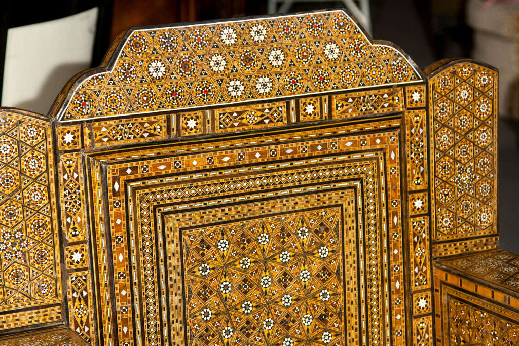 19th Century Pair of  Inlaid Antique Syrian Club  Chairs