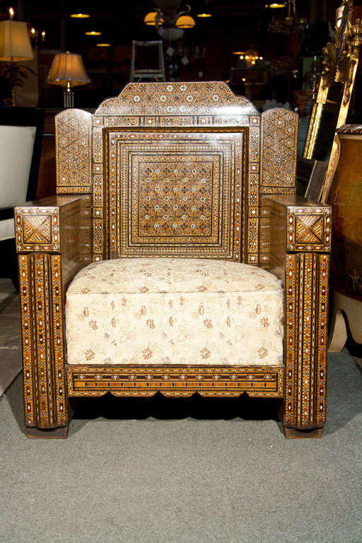 Pair of  Inlaid Antique Syrian Club  Chairs 3