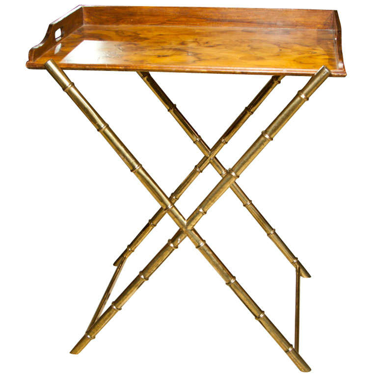 Black Lacquered Tray Table in Faux Bamboo For Sale at 1stdibs