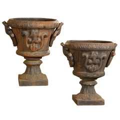 Antique Pair of French Cast Iron Garden Urns