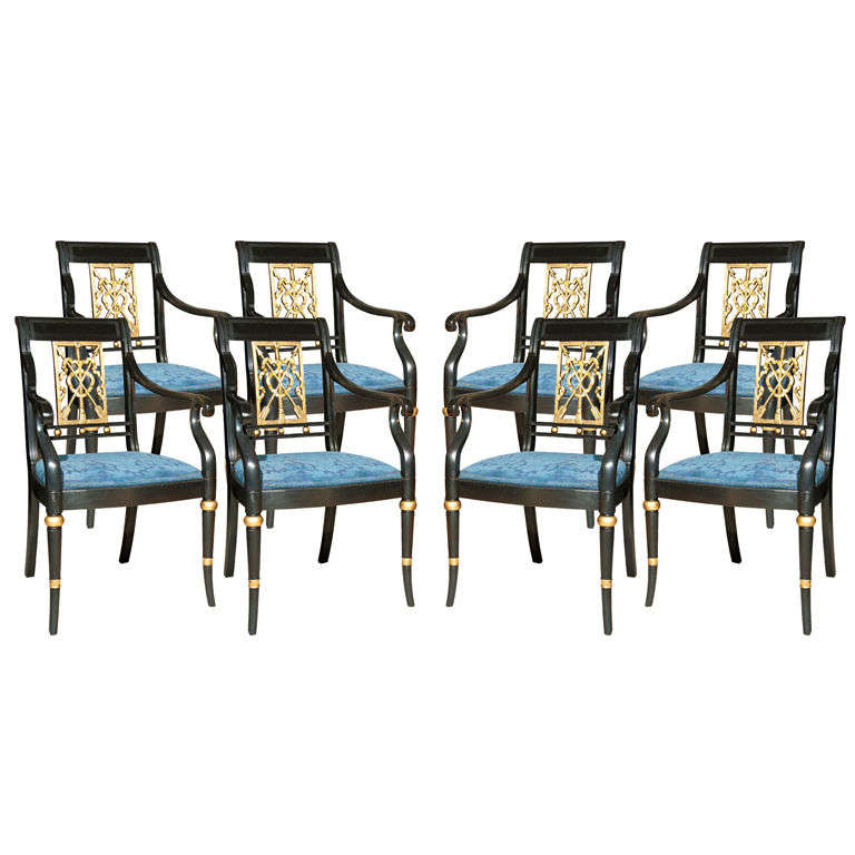 Set of Eight Maison Jansen Painted Arm Chairs