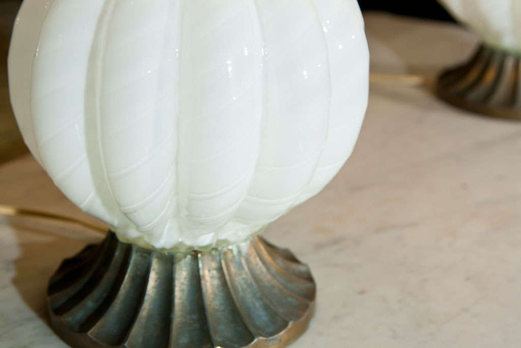Pair of White Murano Glass Lamps Made In Italy 1