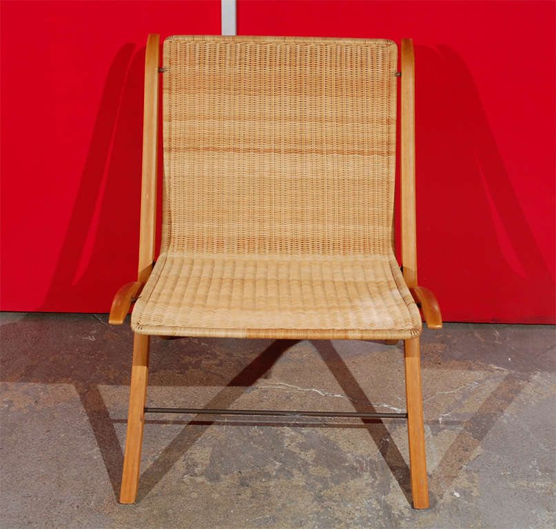 Laminated Beech, Enameled Steel & Cane Lounge Chairs