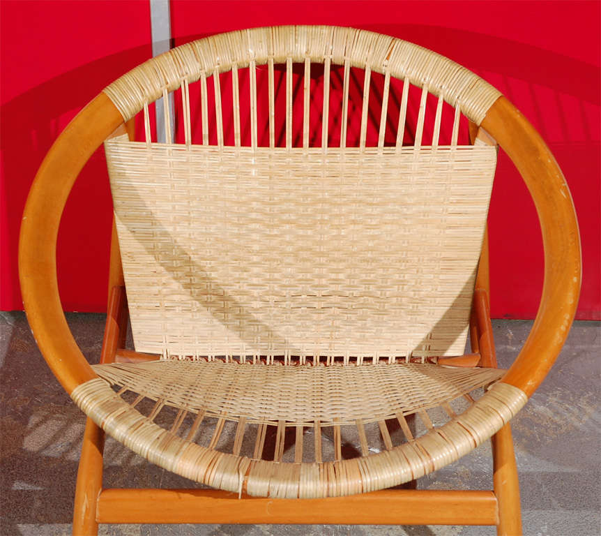 Pair of Beech Easy Chairs w/Seat & Back of Woven Cane, Model 23