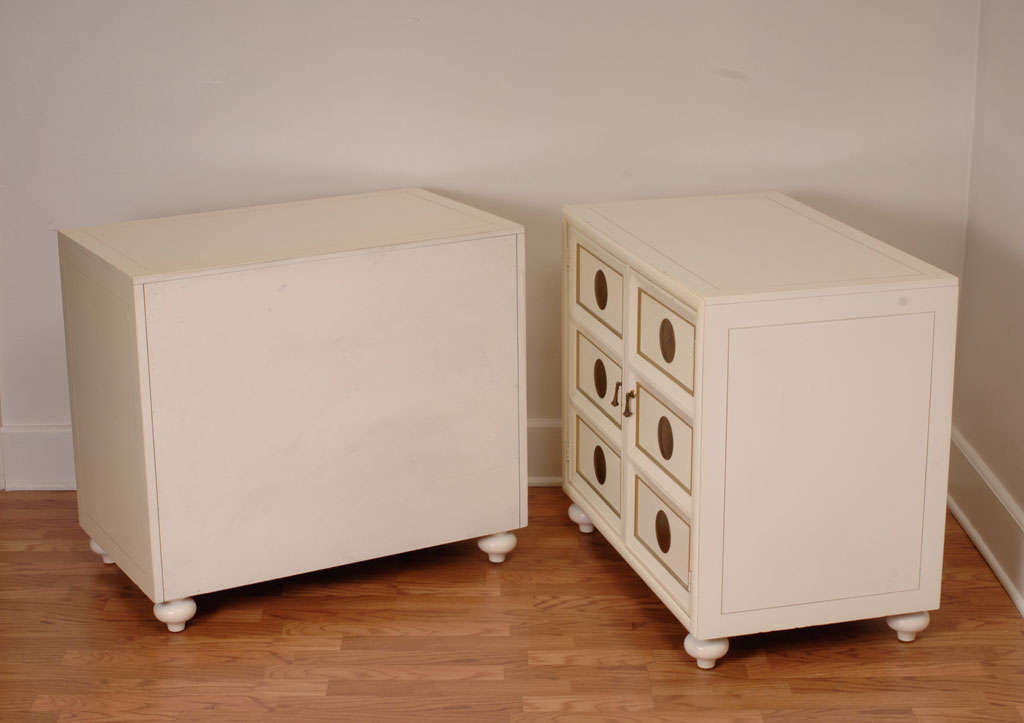Pair of 1950s ivory painted chests with brass appointments. Possibly Grosfeld House.