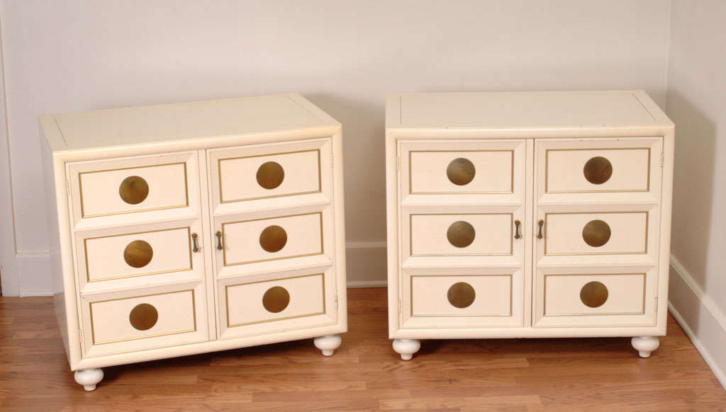 Pair of 1950s Ivory Painted Chests with Brass Appointments 4