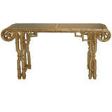 Silver Leafed Carved Bamboo Motif Console By James Mont