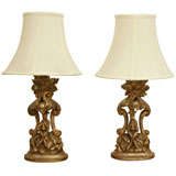 Pair Of Silver Leafed Figure Lamps By James Mont