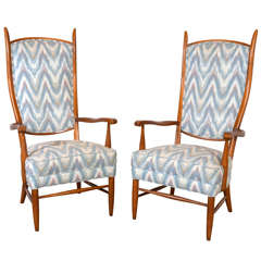 Pair Dunbar High Back Armchairs Edward Wormley